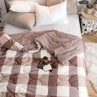 more images of boy  man use quilt grid stripe fill egypt cotton reactive printing double single winter keep warm