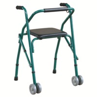 Two Button Release Folding Walker With Foldable Seat & 4” Front Wheels