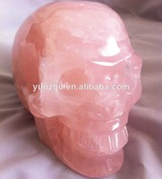 Natural Crystal Stone Carved Pink Gemstone Skull Sculpture